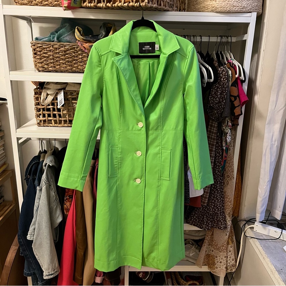 Neon Green Faux Leather Coat